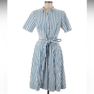 Boden Striped Collared Tie Waist Dress